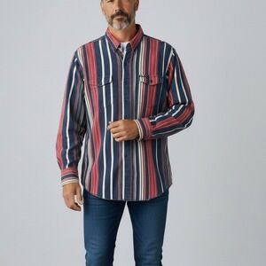 Wrangler Mens Long Sleeve Striped Western Shirt Regular Fit Sz 16.5 Cowboy Rodeo